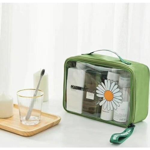 New Daisy Flower Travel Makeup Bags Large PVC Clear Cosmetic Bag Handbag Toiletry Bags Make Up Organizer Beauty Box Makeup Case