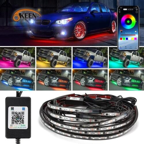 OKEEN 6pcs Waterproof Decorative RGB LED Strip Lights APP Control 12V 5050 LED Car Underbody Underglow Accent Light with Sound