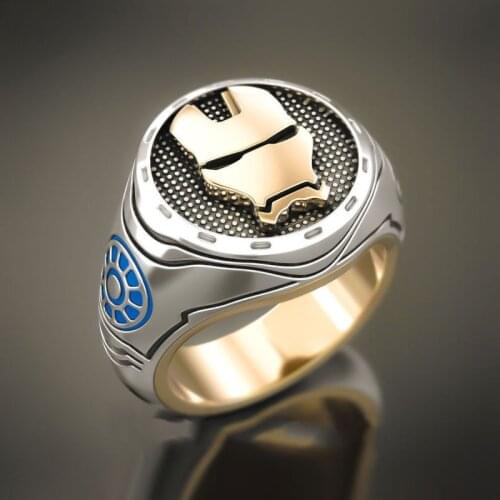 RICKI tony stark jewelry Hot Sales Shiny Gold Color Bevel Iron Man New Mens Comfort Wedding Two color ring