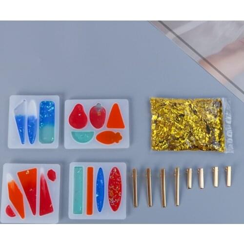 DIY Crystal Epoxy Hair Clip Silicone Mold Set Handmade Flower Hair Clip Pendant Earrings