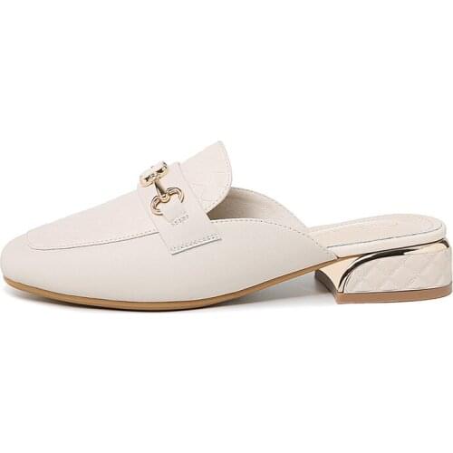 Baotou Square Heel Slippers Metal Decorative Solid Color Flip-Flops WomenS Waterproof Platform Shoes