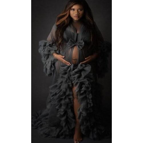 Navy Maternity Dresses V Neck A Line Ruffled Maternity Gown for Photoshoot Boudoir Lingerie Robe Bathrobe Nightwear Babydoll