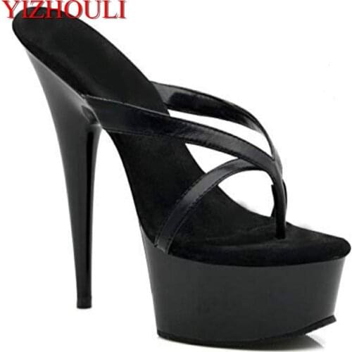 Stylish 15cm princess flip-flops, 6in sexy high heels for stage show, PU pole dancing shoes