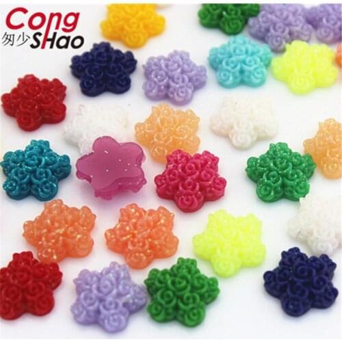 Cong Shao 300PCS 12mm Mixed Colors Resin Rhinestone Trim Plum Blossom Flat Back Stones And Crystals DIY Wedding Dress CS173B