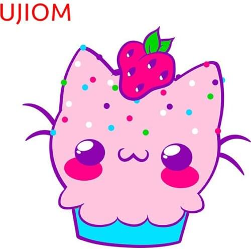 UJIOM Kawaii Cupcake Kitty Wall Stickers Home Decoration Living Room Decor Waterproof Wall Decal Computer Decorative Decals