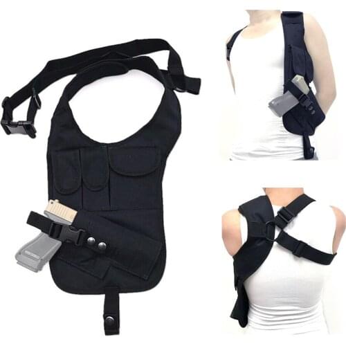 Universal Pistol Drop Leg Holster Bag Tactical Military Hunting Shoulder Armpit Bag Phone Pouch Anti-Theft Bag with Strap Black