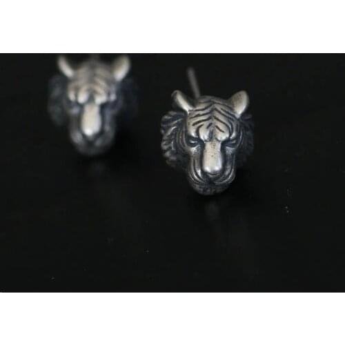 Domineering 3D Tiger Head Animal Stud Earrings Personality Male and Female Stud Earrings Steampunk Gothic Hip Hop Party Jewelry