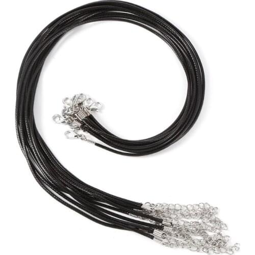 066C 10 Pieces 2mm Wax Cotton Rope Beaded Rope Bracelet Necklace Jewelry Making and Lace Supplies Black Wax Rope Necklace