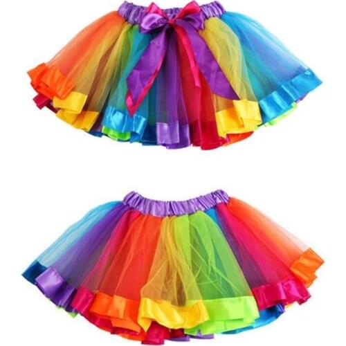 Tutu skirt Girls Kids Petticoat Rainbow Pettiskirt Bowknot Skirt Tutu Skirts Dancewear #30