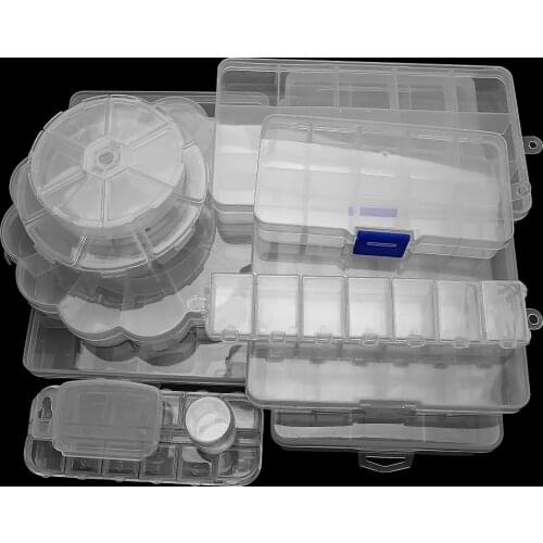 Jewelry Rectangle Round Box Case Compartment Adjustable Container For Beads Earring Display Case Plastic Organizer Beads Storage