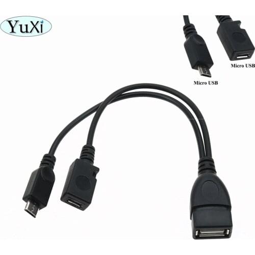 YuXi 2 In 1 OTG Micro USB Host Power Y Splitter USB Adapter to Micro 5 Pin Male Female Cable black