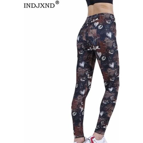 INDJXND High Waist Fitness Leggings Women Workout Push Up Coffee Letters Love Pattern Fashion Knitted Pants Hot New Arrivals