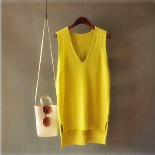 Woman Sweaters 2020 Womens Clothing V-neck Knitted Vest Vest Loose Mid-Length Sweater Femme Chandails Pull Hiver