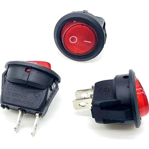 10pcs Red button ON-OFF SPST KCD1 Round Rocker Switch 2PIN 6A/250V 10A/125V AC
