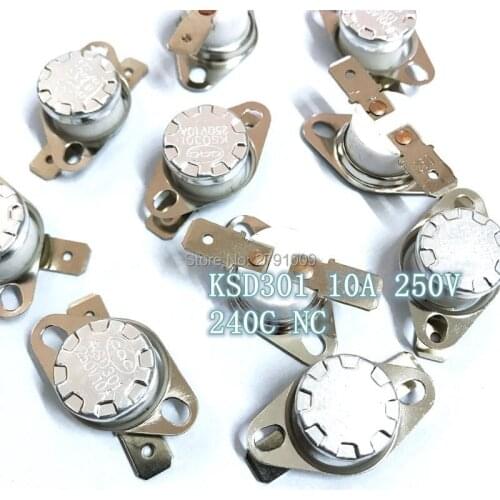 10pcs KSD301 240C Normally Closed Manual Reset Temperature Switch Ceramics 10A 250V 240 Degrees NC Automatic Disconnection 240 C