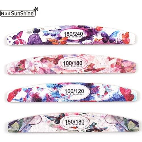 12 Pcs/Lot Grey Nail Files Moon Style Wooden Professional Nails File 100/120/150/180/240 Limas Manicure Tools Butterfly Design