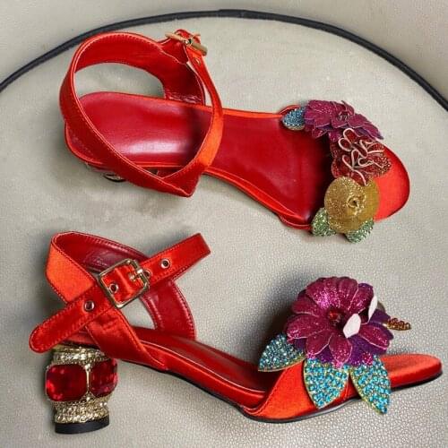 2020 Summer brand new high quality floral 6cm high heeled sandals Chic womens wedding shoes EU35-42 size BY809
