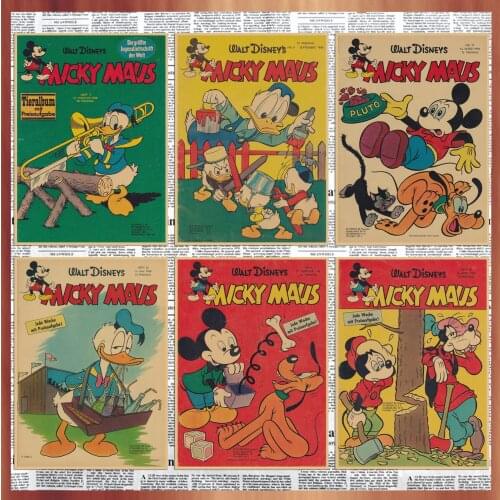 2021 Disney Mickey Mouse and Donald Duck Vintage Kraft Poster Home Decor Cartoon Decorative Wall Decals