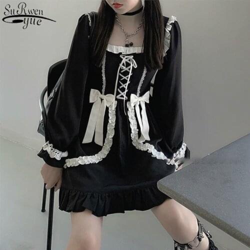 2021 Lolita Gothic Dress Girl Patchwork Vintage Designer Mini Dress Japan Style Kawaii Clothes Fall Dresses for Women 13260