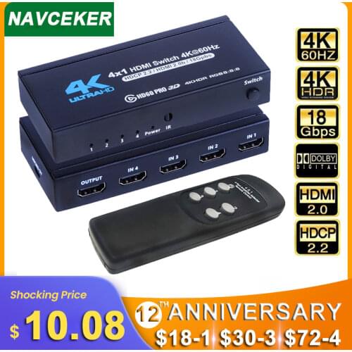 2020 Best 4K HDMI Switch 2.0 Support RGB 8:8:8 HDR HDMI Switch 4K 60Hz HDMI 2.0 Switch Remote IR UHD 4 Port HDMI Switch Switcher