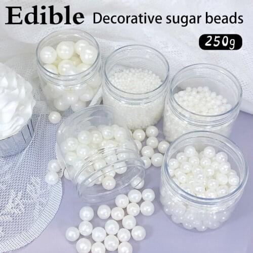 250g White Beads Edible Pearl Sugar Ball Fondant Baking Decorating Chocolate Cake Decoration Candy Diy For Baking Candy Ball