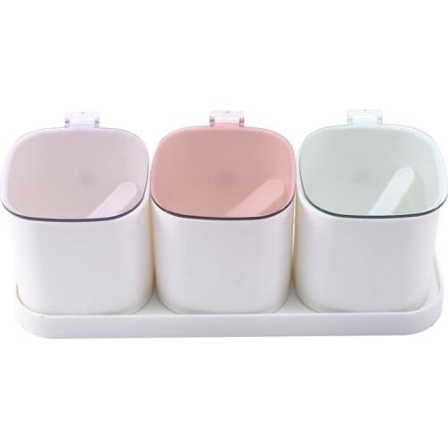 3 Grid Spices Box Pepper Spice Salt Seasoning Organizer,Kitchen Cruet Condiment Bottle Jars Container with Spoons