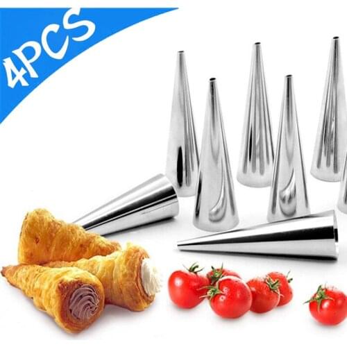 4Pcs Large Stainless Steel Conical Tube Cone Roll Moulds Spiral Croissants Mold Cream Horn Mould Pastry Mold Kitchen Baking Tool