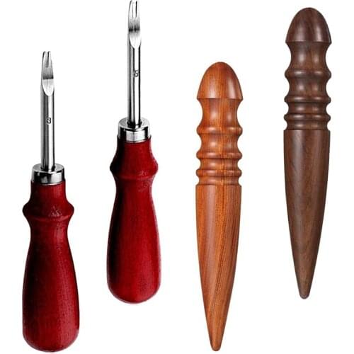 4 Pcs Leather Edge Beveler Edge Skiving Beveler,2 Pcs Wood Leather Edge Burnisher Device,for Leather Cutting Burnishing