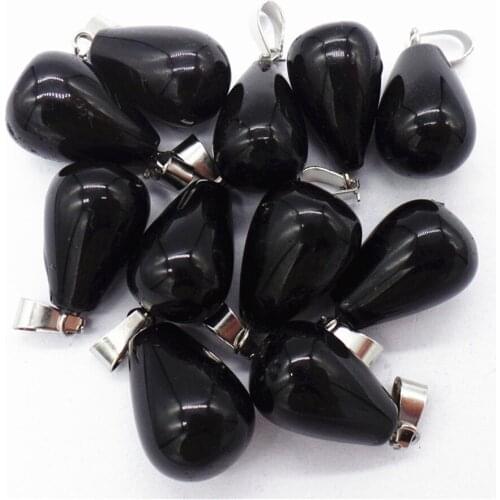 50Pcs 18x13mm Wholesale Natural Black Stone Teardrop Pendant Bead DIY Earrings Handmade Jewelry Accessories S699