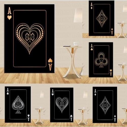 Abstract Gold Silver Ace of Clubs Canvas Painting on The Wall Posters and Prints Wall Art Pictures Club Bar Restaurant Decor