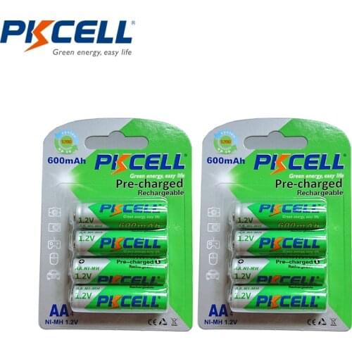 8PCS /2card PKCELL AA Rechargeable Battery AA NiMH 1.2V 600mAh Ni-MH 2A Pre-charged Bateria Rechargeable Batteries for Camera
