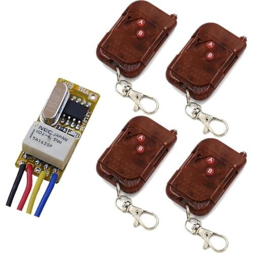 DC 3.5-12V Wireless Remote Control Switch Wireless Remote Switch Power LED Lamp Controller Micro Relay Receiver + 4 Transmitter