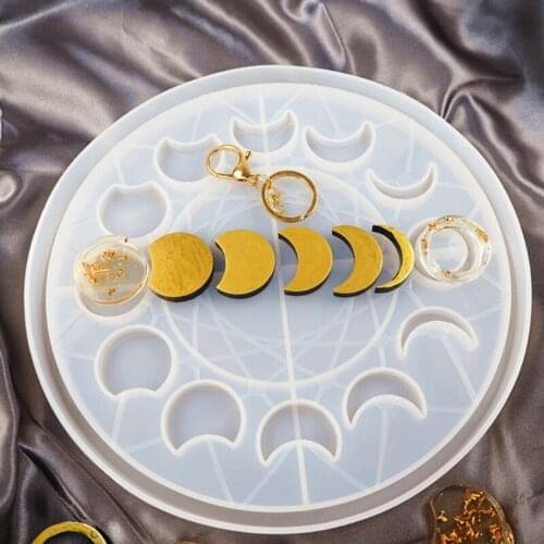 Large Moon Phase Round Tray Resin Mold Crescent Half Full Moon Keychain Pendant Silicone Molds Resin Ornament Home Decor