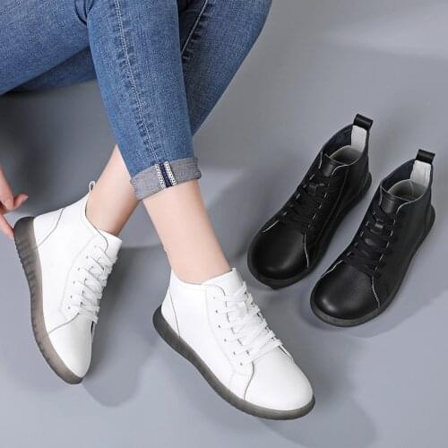 AARDIMI New Women Sports Ankle Boots Ladies Genuine Leather Shoes Woman Lace Up Rubber Boots Ladies Flat With Botas De Mujer