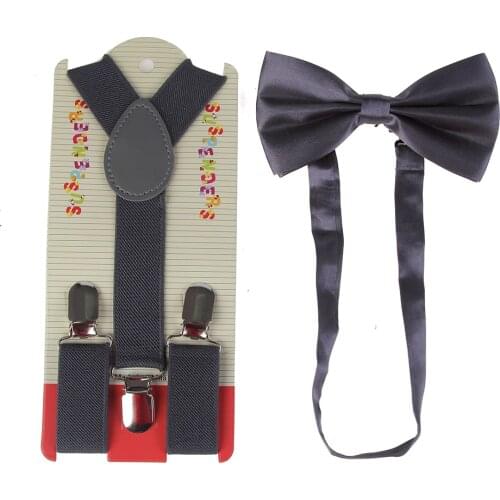 Children Suspenders Bowtie Set Baby Boys Girls 2.5cm Wide Brown Suspenders Bow Tie Kids Braces