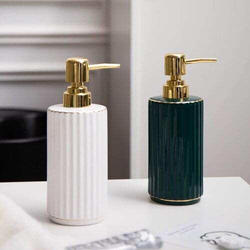 370ml Soap Dispenser Golden-rim Decor Ceramic Shampoo Bottles Nordic Home Hotel Bathroom Hand Sanitizer Empty Refill Sub-bottle