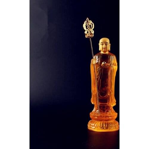 Ancient Chinese mythology Glass glazed gold solemn station does not fade the Tibetan king Buddha statue free ship