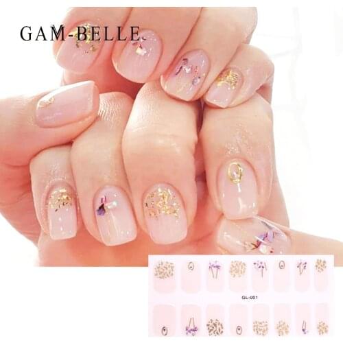 GAM-BELLE 1 Sheet Nail Glitter Sequins Nail Sticker 3D Mixed Designs Full Cover Foil Tips Nail Wraps Decals Decoration for Women