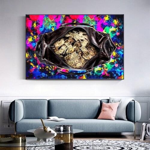 Graffiti Canvas Painting Wall Art Poster Modern Culture Money Style Red Purple Hundred Money Bag Print on Canvas for Home Decor