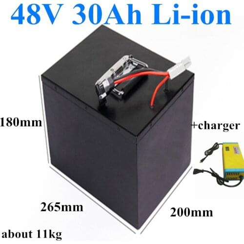 GTK metal case 48V 30Ah Lithium ion battery with BMS for 1000W 1500W 2000W Electric bike tricycle +54.6V 3A charger