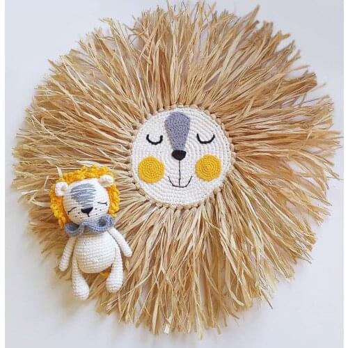 Ins Nordic Plush Doll Hand-woven Cartoon Lion Wall Art Hanging For Nursery Kids Room Decoration Toys For Kids