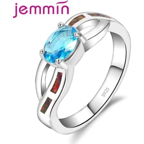 Cute Oval Style Blue Fire Opal Rings For Female Male 925 Sterling Silver Ring Wedding Party Jewelry Bijoux