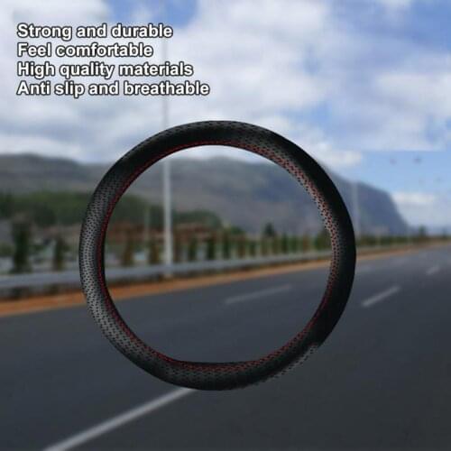 Car Steering Wheel Cover Leather Hand Sewn Direction Cover Universal Car Handle Cover Non-slip Sweat Absorption Leather Cover