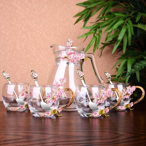 Creative High Quality Enamel glass water cups set Tea Cup and Teapot Set Retro Heat Resistant Glass Coffee Cups Set Gift Mug