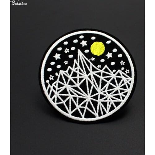 Circular Badge Abstract Stars Embroidered Patch Clothes Decoration Hot melt Glue Patches for Jacket Jeans