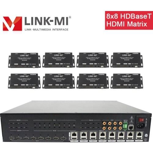 LINK-MI 8x16 8x8 70m HDBaseT Matrix with 8 HDMI Loop Out 4K@60Hz YUV4:4:4 18G HDR10 IR HDMI 2.0 Switch