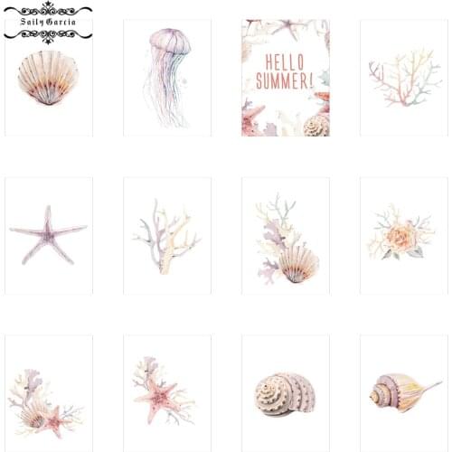 Minimalist Watercolor Marine Poster Starfish Coral Jellyfish Ocean Life Canvas Painting Wall Art Pictures Home Interior Decor