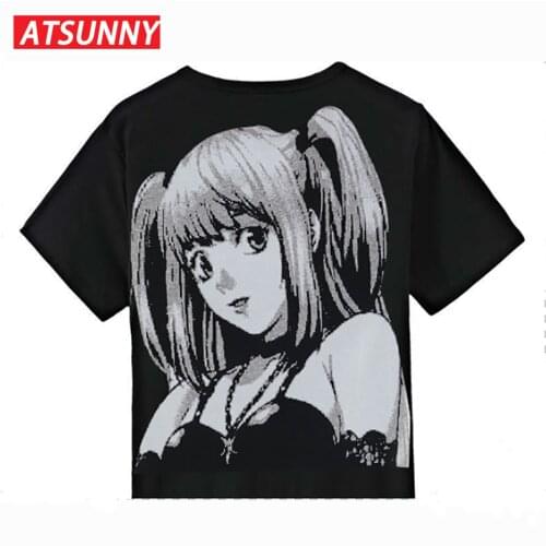 ATSUNNY 2021 Mens Hip Hop Streetwear Vintage Style Harajuku T-Shirt Anime Girl Death Note T-Shirt Pullover Summer Black Tees