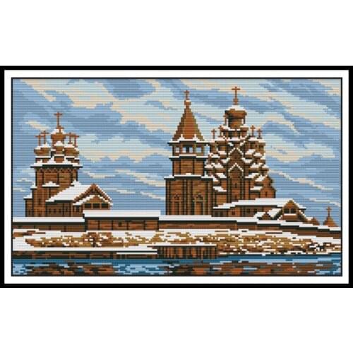 Snow-covered Landscape Counted Cross-Stitch Kits 11CT 14CT Printed on Canvas Needlework Sets DIY Handwork Embroidery Kits Crafts