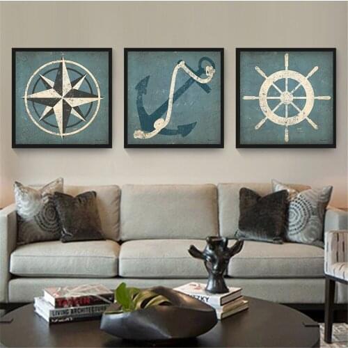 Old Moose Bear Cow Mountain Wall Art Retro Canvas Pictures for Living Room Home Decor Boat Steering Wheel Anchor Vintage Poster